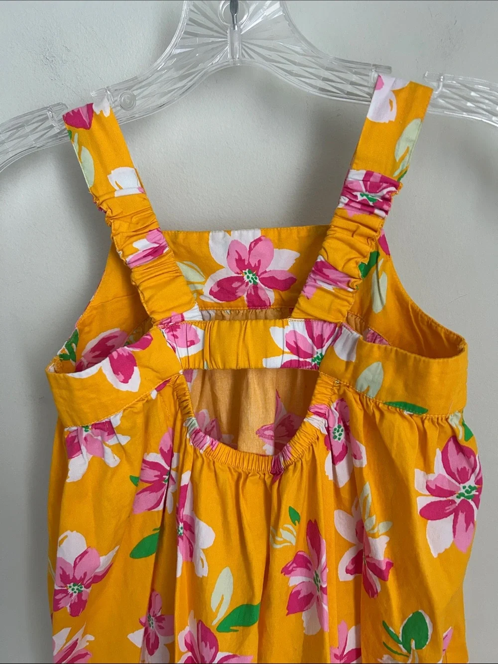 Old Navy Yellow Floral Sun Dress with Pink and Green Accents